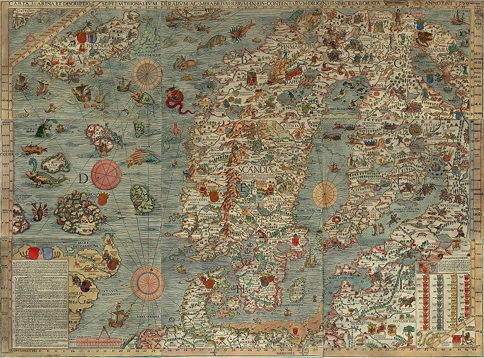 Unlike early explorers' maps full of monsters, Career Diversity for Historians seeks to ease navigating the sea of uncertainty many graduate students face after the PhD. Olaus Magnus, Carta Marina (2nd ed., 1672). Wikimedia Commons
